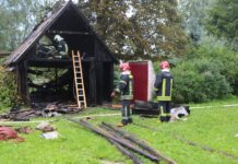 Nuo žaibo iškrovos užsiliepsnojo garažas