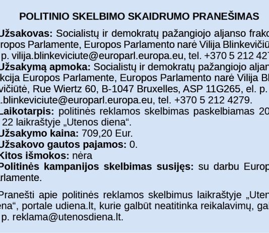 Politinio skelbimo skaidrumo pranešimas